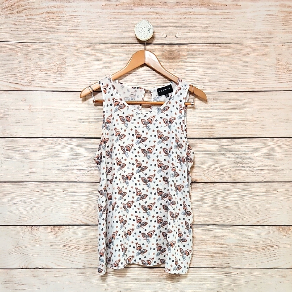 💟 Premise Floral Sleeveless Blouse Top Medium White